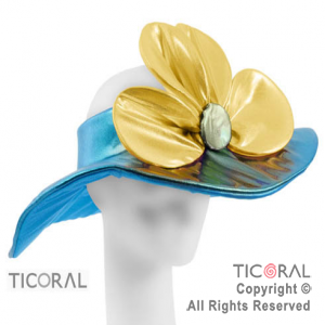 SOMBRERO CAPELINA CON FLOR METAL TURQUESA x 1